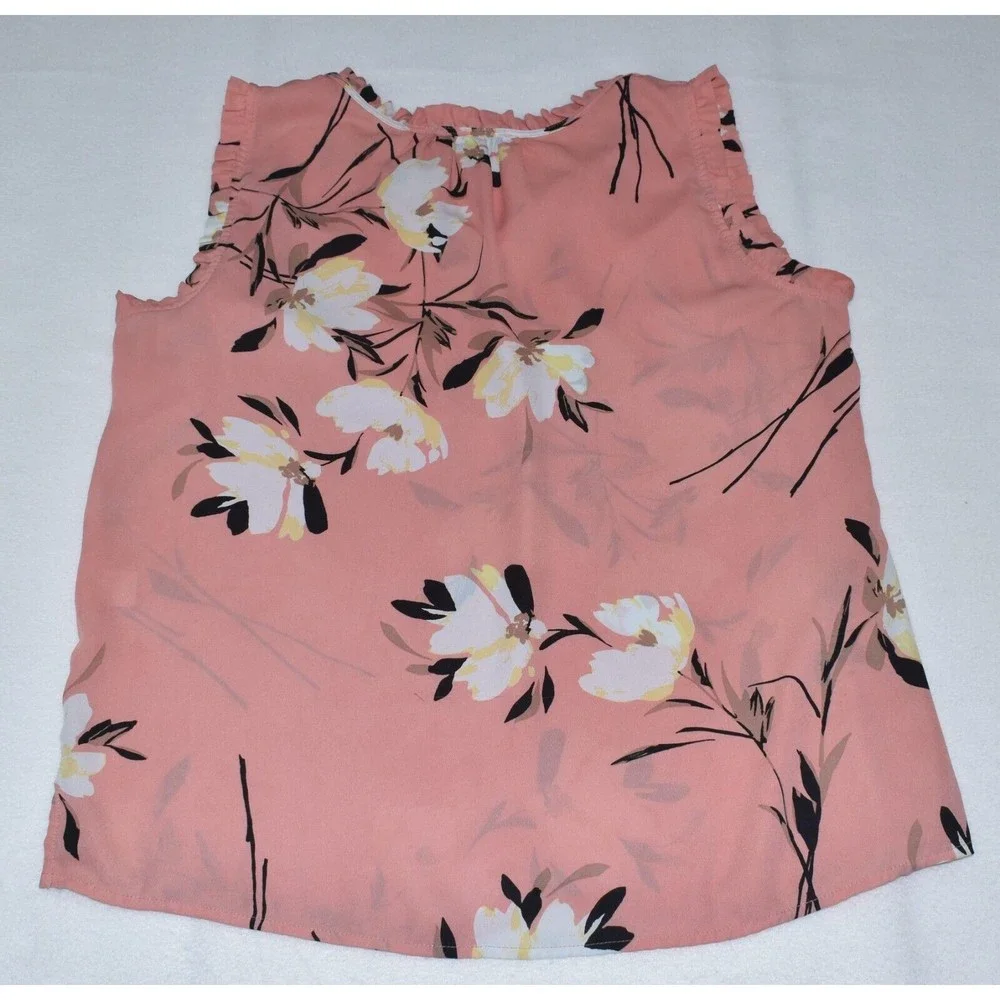 Sweet Rain Top Sz S V Neck Peach and Purple Flowers Cap Sleeves - Picture 2 of 6